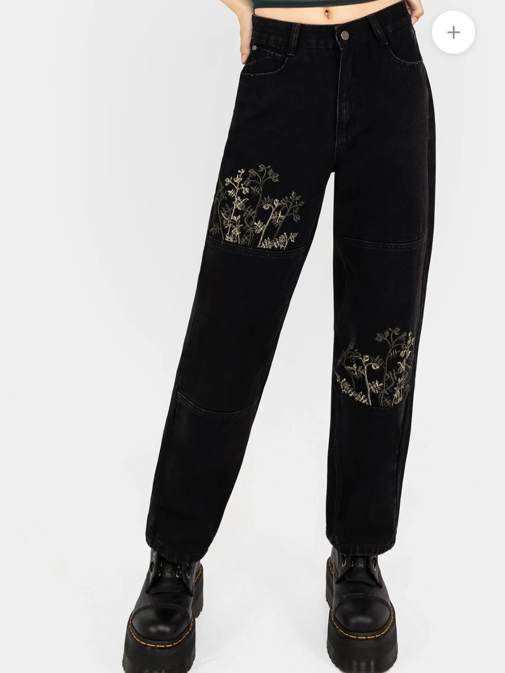 Disturbia Buckthorn Embroidered Denim Barrel Leg Jeans